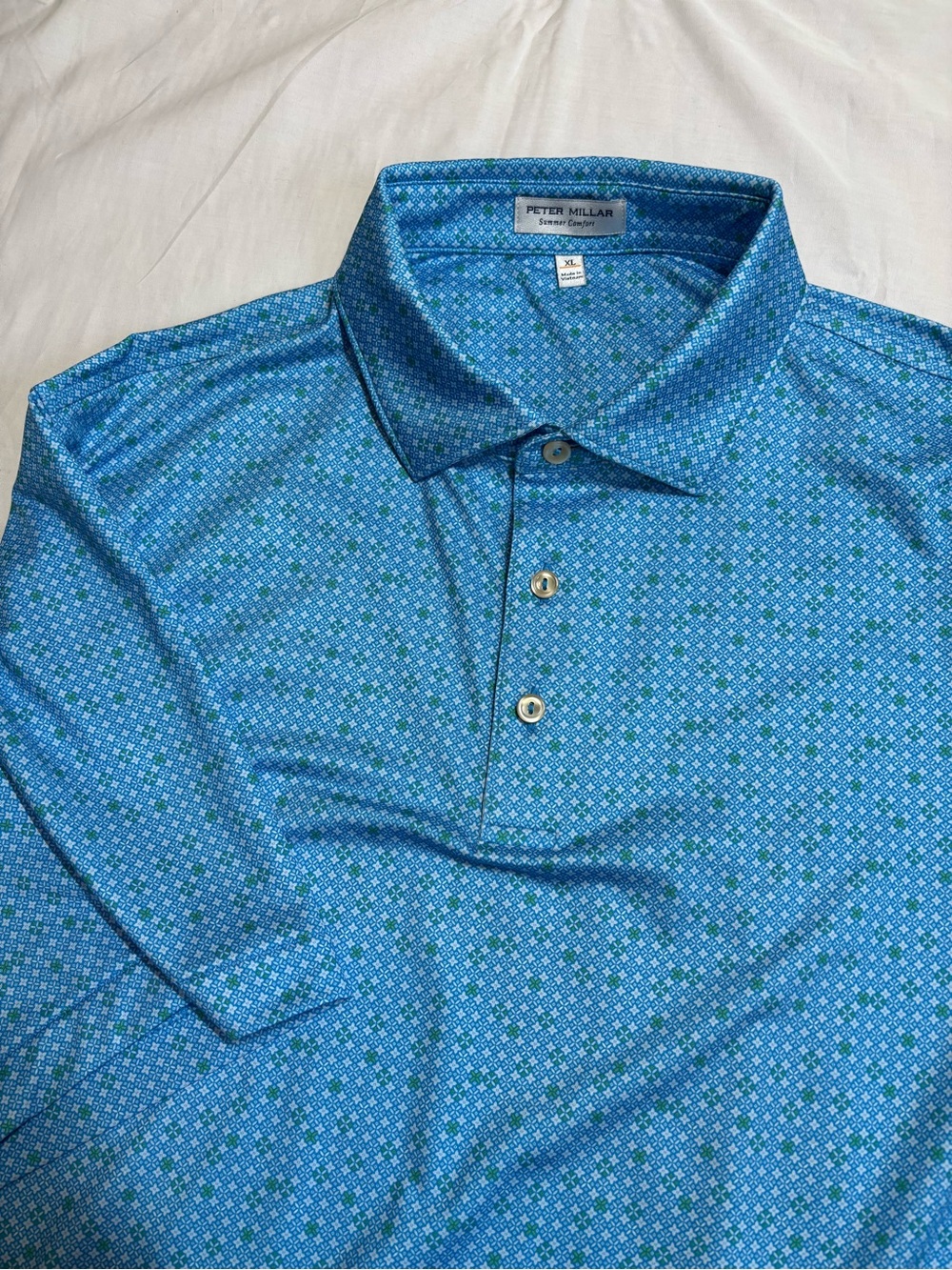 Peter Millar Turquoise Blue Patterned Polo